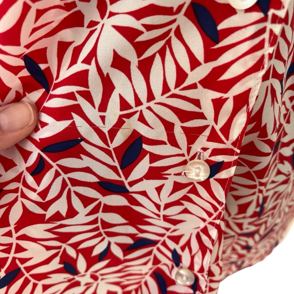 Vintage puffy short sleeve leaf print button up blouse - Picture 8 of 12